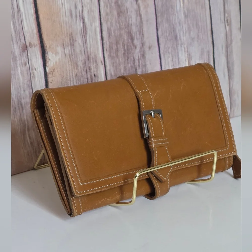 Burberry Tan Leather Continental Buckle Wallet